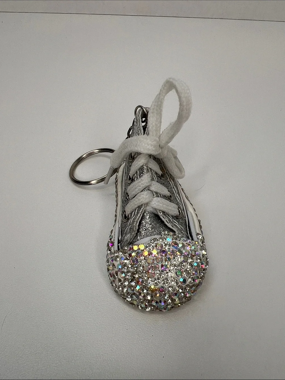Sparkling Silver Sneaker Bag Charm/Keychain Glitter Rhinestone Accent